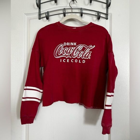 Coca-Cola Cropped Sweatshirt Women’s Large red white - Picture 1 of 12